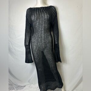 Belle The Label Black Long Sleeve Knit/Crochet Maxi Dress SIZE SMALL/MEDIUM